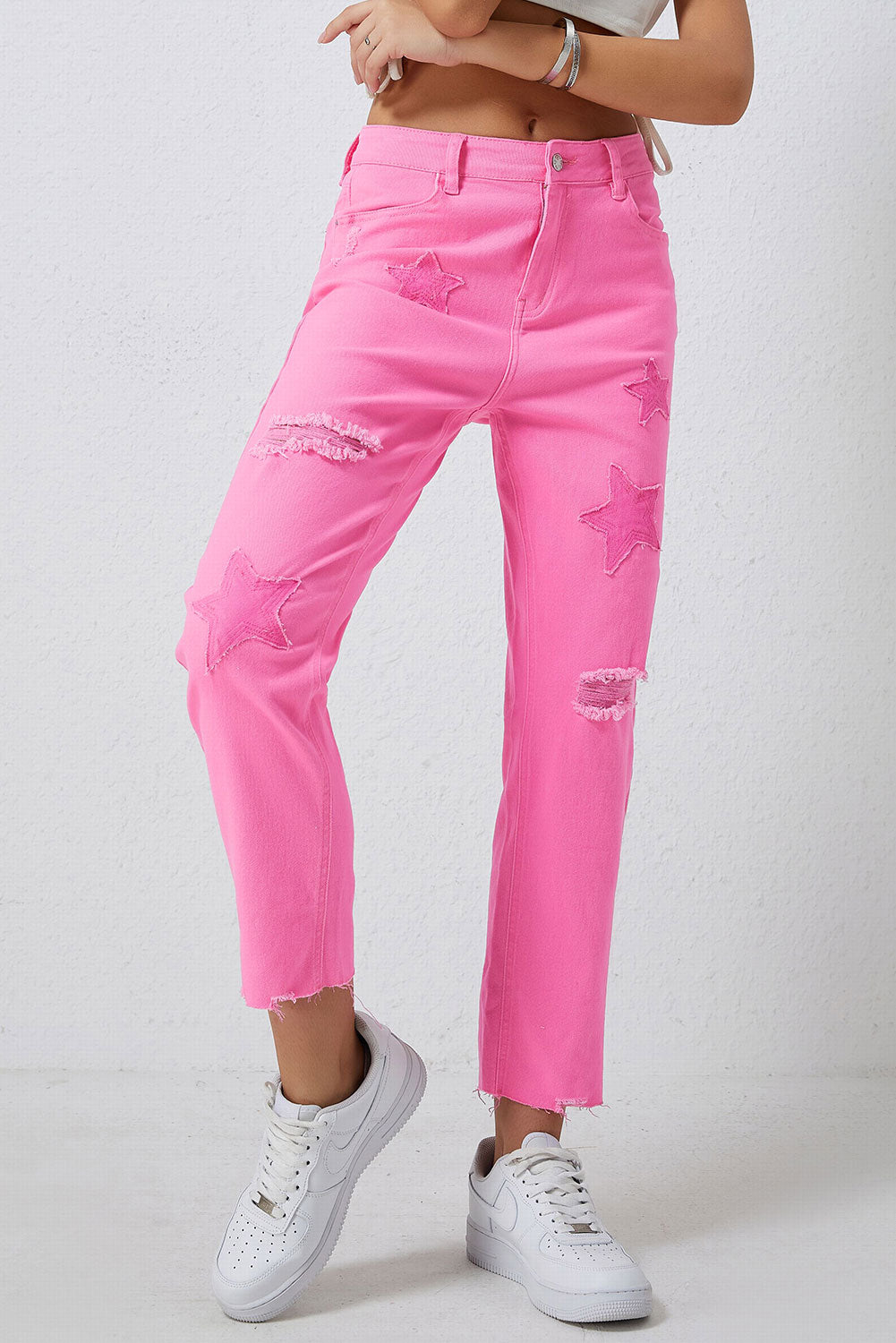 Star Raw Hem Distressed Jeans Pink 67f57eb2-b874-4ac3-893c-3e72306d1061-Max Trendsi