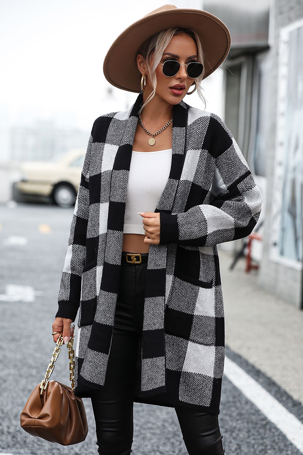 Glownestbest® | Plaid Dropped Shoulder Cardigan with Pocket 686f16c964c5411788ed8a3142a97758-Max Glownestbest