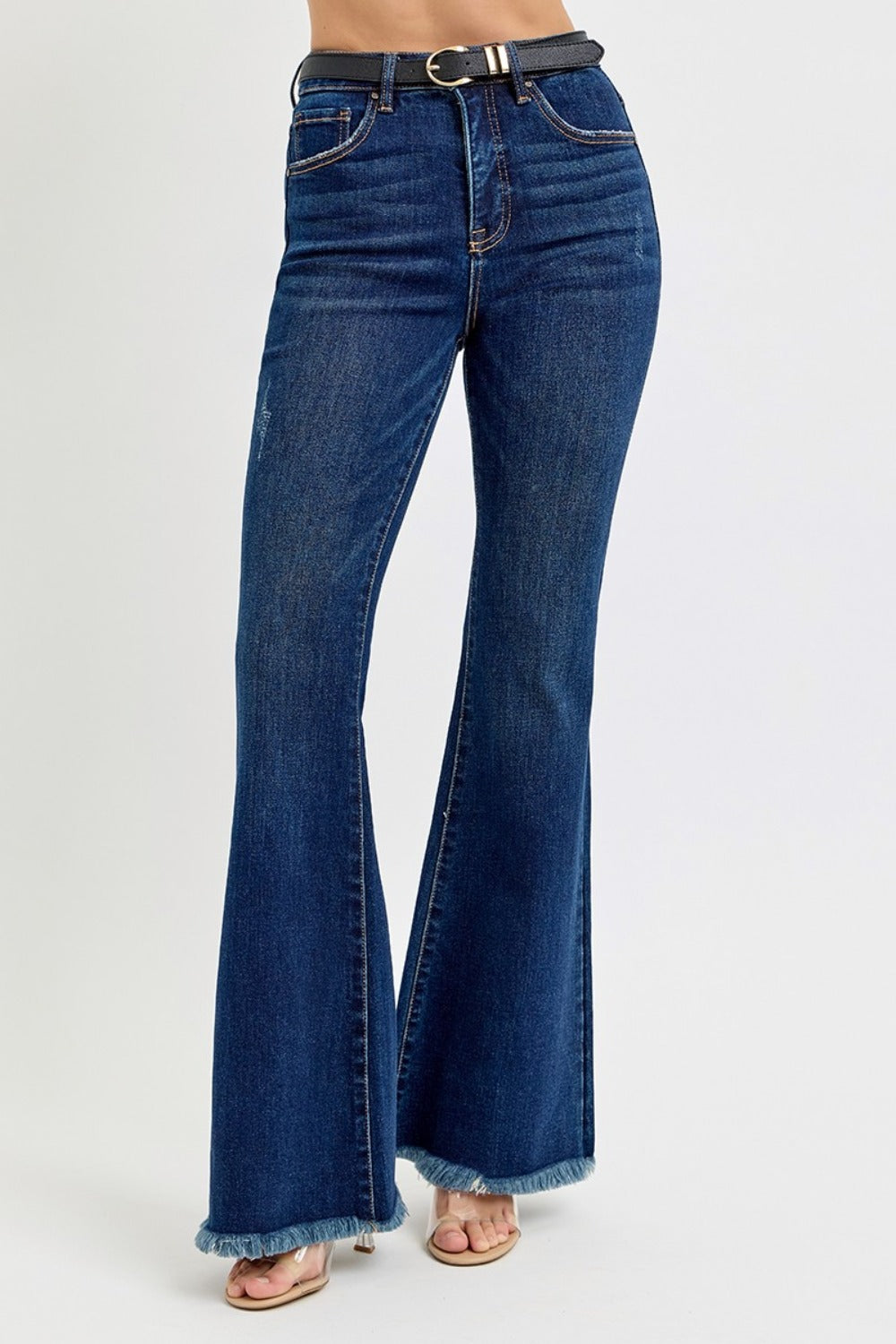 RISEN Tummy Control Frayed Hem Flare Jeans 68735c56-78eb-4a0c-943d-e0a197ff8ad8-Max Trendsi