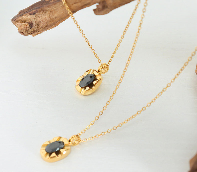 18K Gold Simple Atmospheric Oval Inlaid Zircon Carving Design Versatile Pendant Necklace 687dd0ea-3178-40da-96b8-6f5b0578bfbb Artshiney