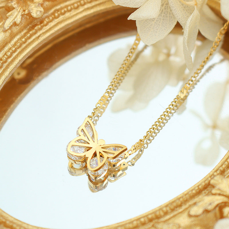 18K Gold Fashionable Hammer Design Butterfly All-Match Necklace 68adfc8d-1759-4e5a-aba0-0a2a7f1e6deb Artshiney