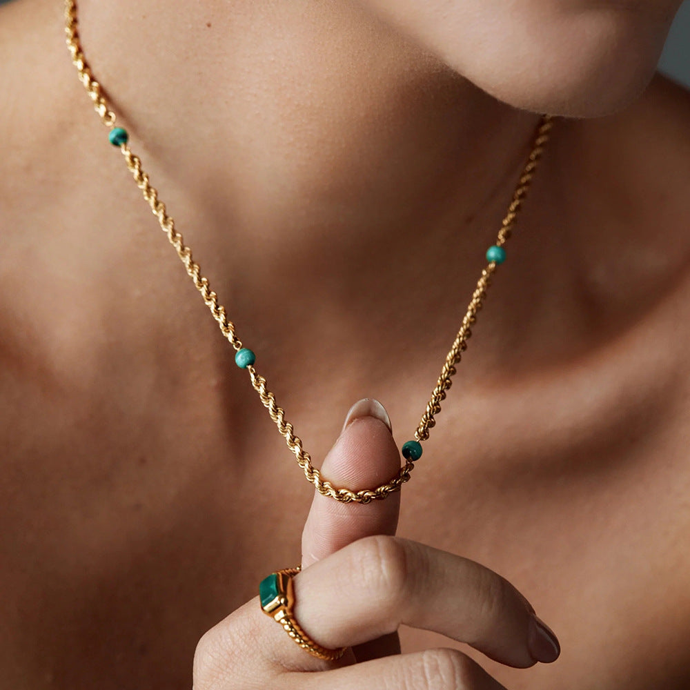 18k Gold Plated Inlaid Natural Green Malachite Twist Chain Style Necklace 68d1a28f-9db7-4e07-893b-2c7556f784d0 Artshiney