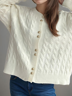 Cable-Knit Round Neck Long Sleeve Cardigan 691e5b34-65c7-4695-8953-cddad8f8592f-Max Glownestbest