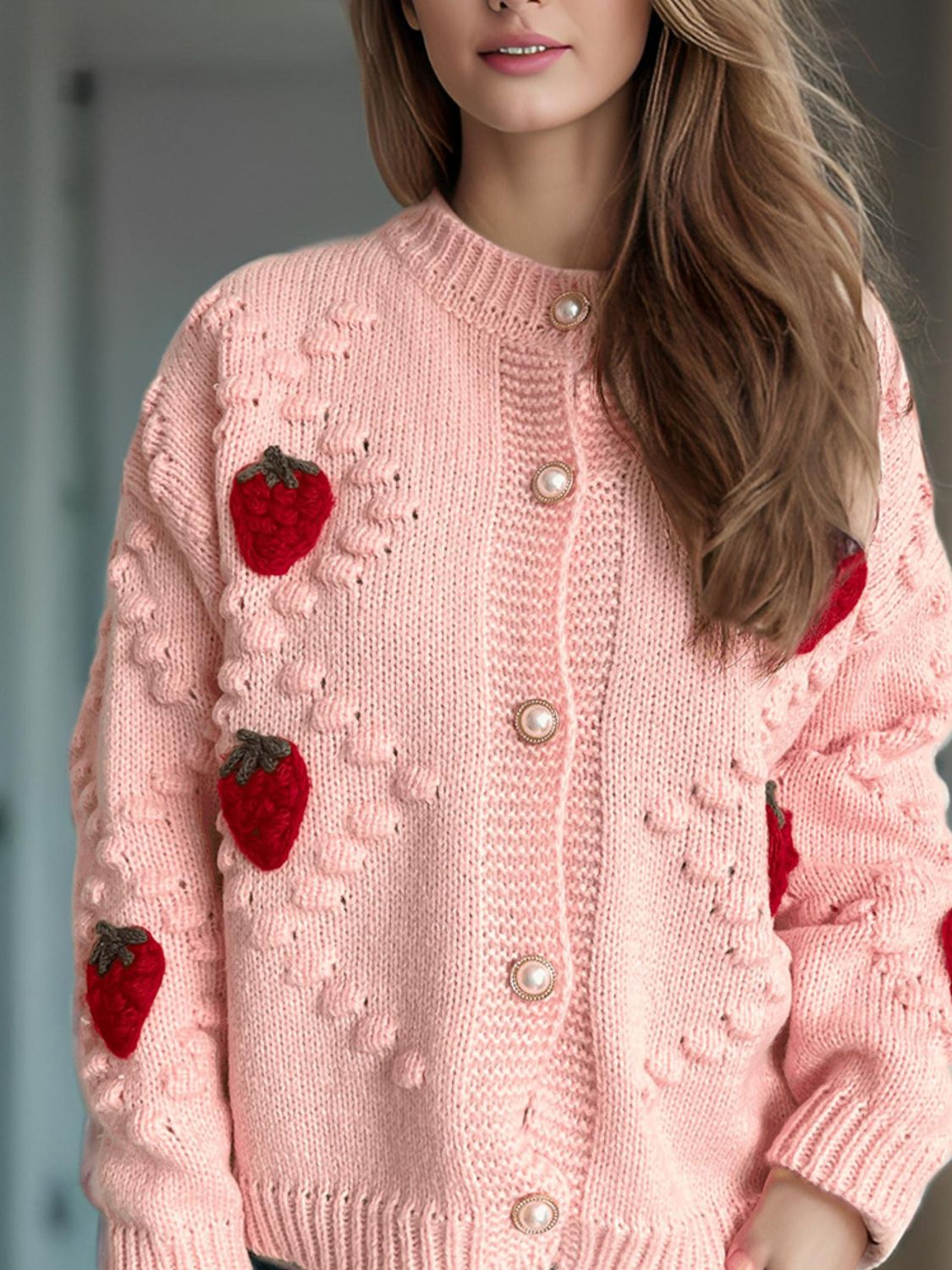 Strawberry Button Down Long Sleeve Cardigan Dusty Pink One Size 69490659-2aab-4bce-a82d-5748255b6601-Max Glownestbest