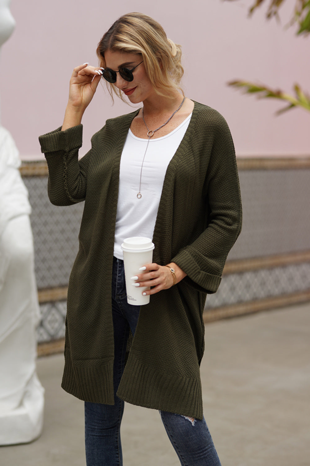Open Front Long Sleeve Cardigan Army Green 69b07d05-3533-42f3-9210-ebccc447e021-Max Glownestbest