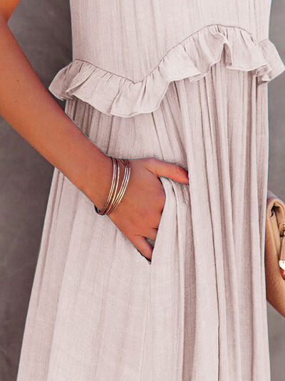 Ruffled Sleeveless Tiered Maxi Dress with Pockets 69da4544-6dac-4eac-bd10-6dbd5bdffc94-Min Glownestbest