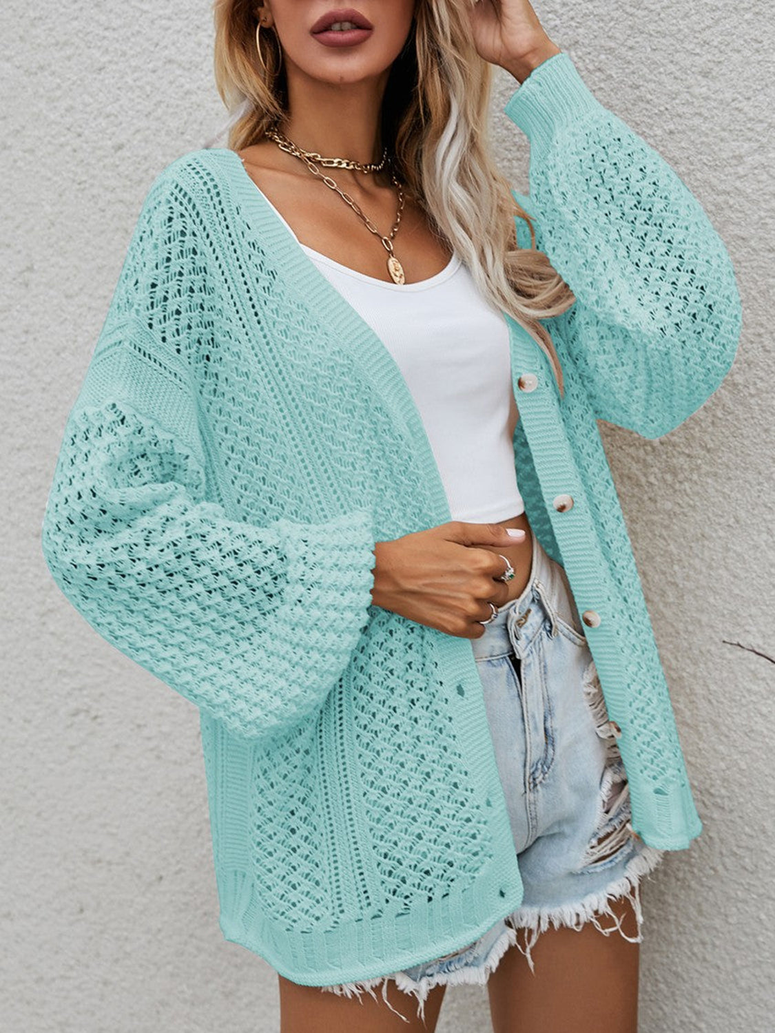 Glownestbest® | Openwork Button Front Cardigan 6a3a5a1629ce4d68ba98f50e4fcb8a69-Max Glownestbest