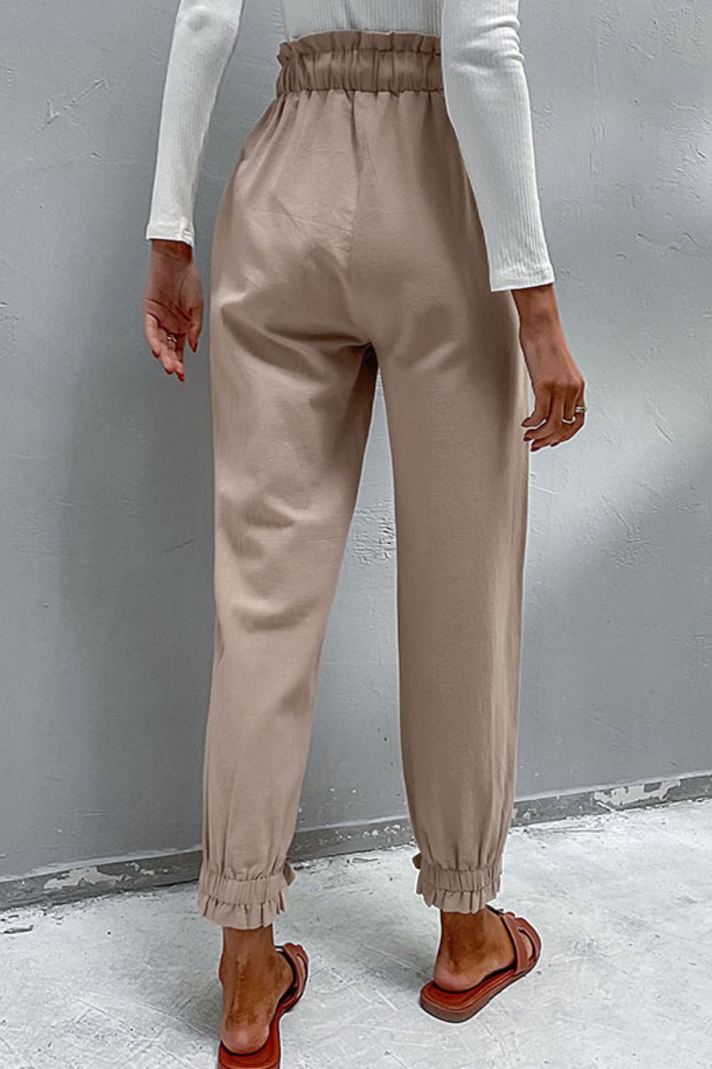 Perfee Drawstring Paperbag Waist Button Detail Pants 6a3f2224371049688bb7253ef6915bbf-Max Trendsi