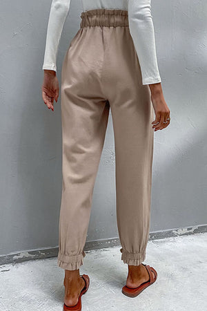 Perfee Drawstring Paperbag Waist Button Detail Pants 6a3f2224371049688bb7253ef6915bbf-Max Trendsi