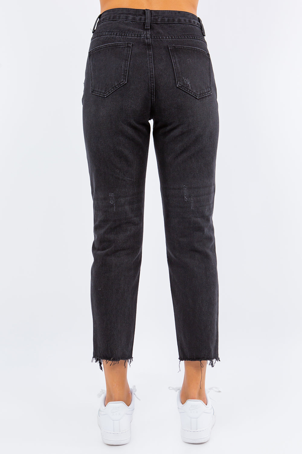 American Bazi High Waist Distressed Cropped Straight Jeans 6a7c06cd-853b-462d-8c38-9fbe8be10822-Max Trendsi