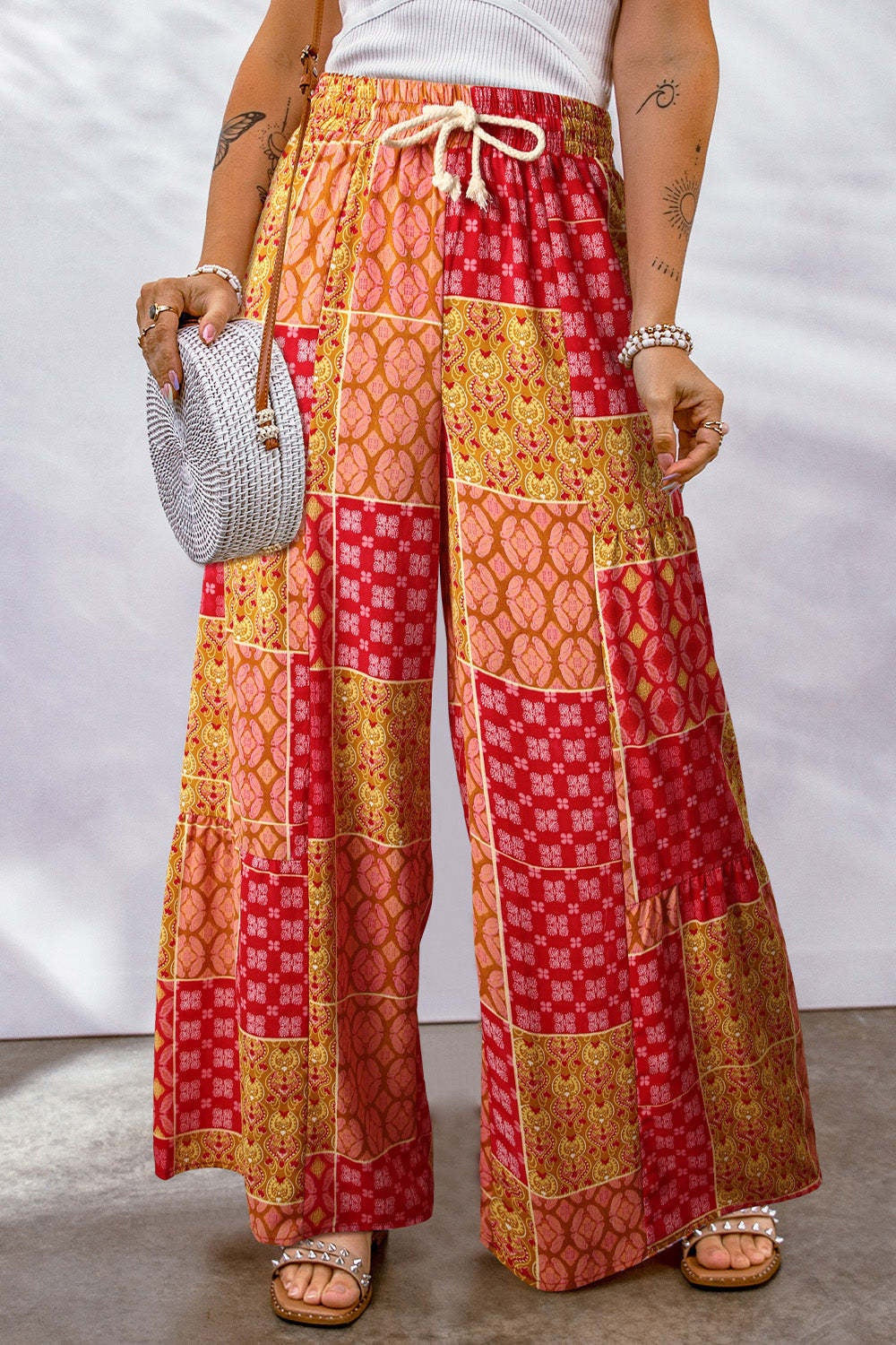 Full Size Drawstring Printed Wide Leg Pants Deep Red 6af6f689-7bdd-461d-9d0f-47190511fcd3-Max Trendsi