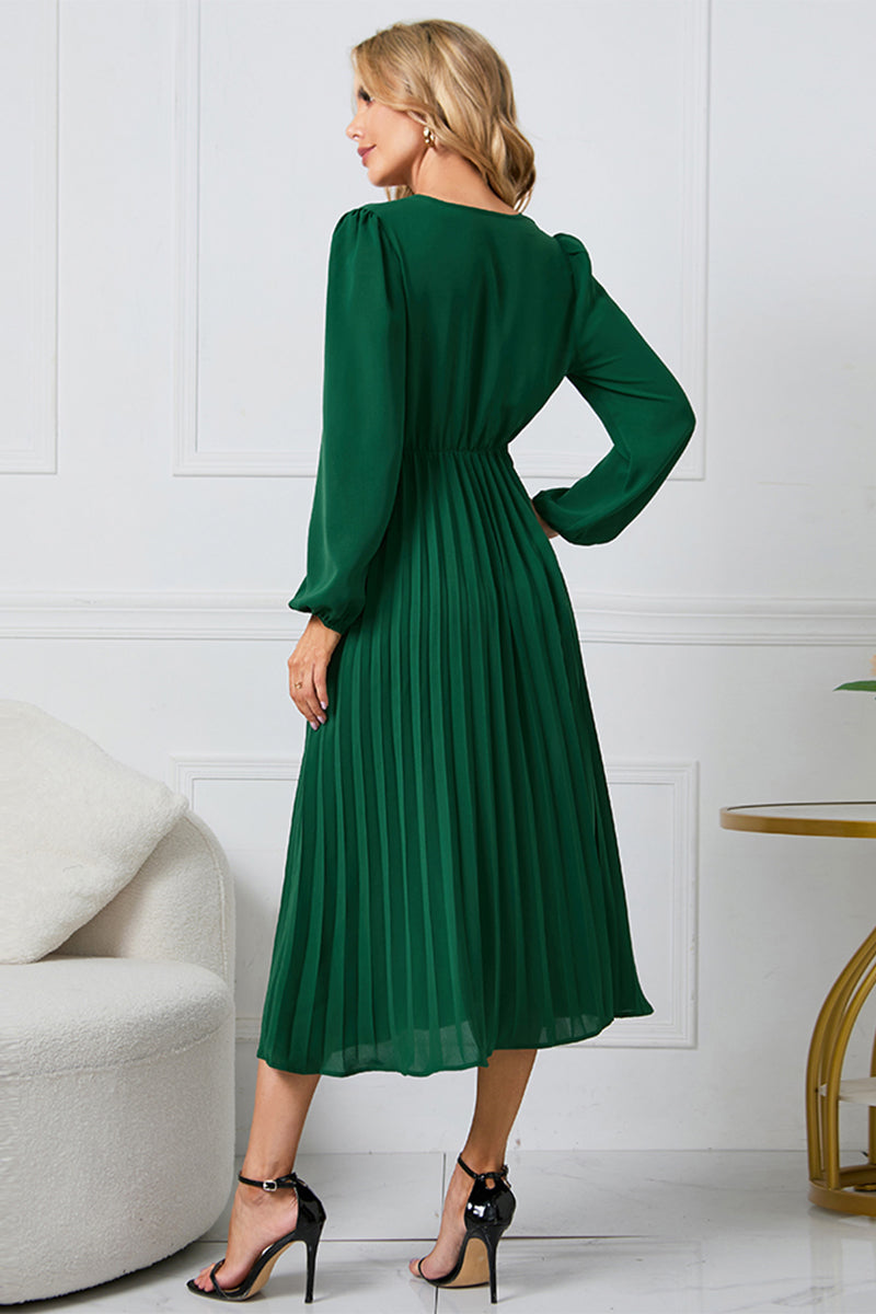 V-Neck Long Sleeve Tie Waist Midi Dress 6b1aee776c5947b9a13d3f7d7ef69354-Max Glownestbest