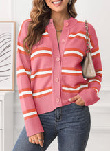 Striped Button Down Long Sleeve Cardigan Pink 6b235851-8f21-4379-98ad-473e44722ef2-Max Glownestbest