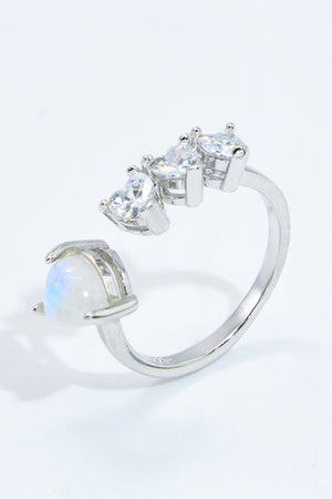 Natural Moonstone and Zircon Heart Open Ring Silver One Size 6ba69570414446f7b93500a4f7c7780d-Max Trendsi