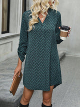 Printed V-Neck Long Sleeve Mini Dress Turquoise 6bd32cf4-6228-4ef0-8b35-1018f2975dc4-Max Glownestbest