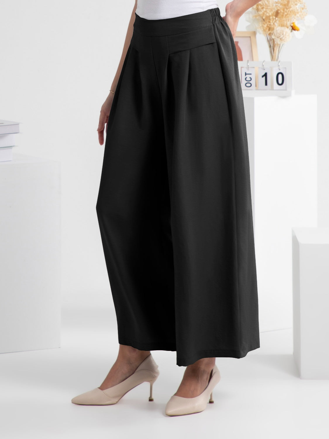 FAM-FAM Wide Leg Elastic Waist Pants Black 6c20d308-f2d1-4237-b15f-7dcad5f0ed48-Max Trendsi