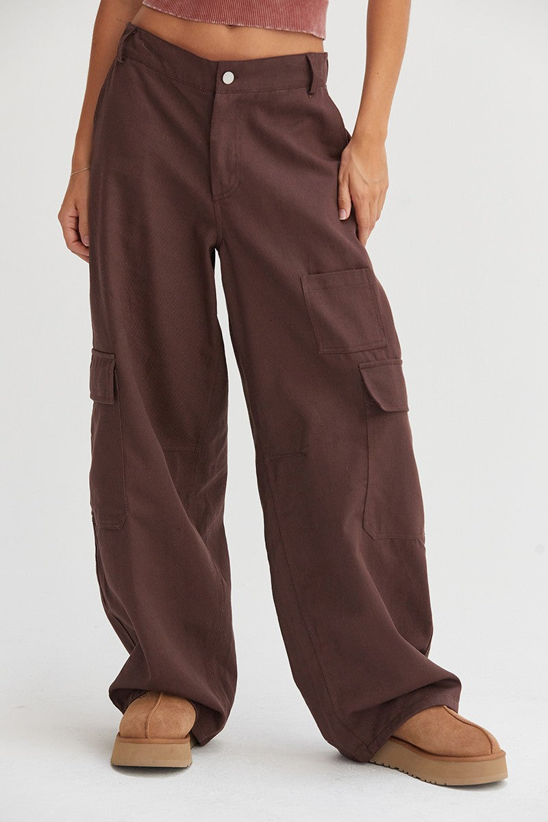 HYFVE Elastic Waist Wide-Leg Cargo Pants Dark Brown 6c276bf1-685f-4279-9fc5-6fedab31ac25-Max Trendsi