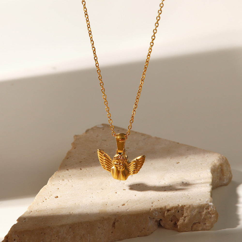 18K Gold Plated Angel Signet Pendant Necklace 6c4e2ce1-2449-4a26-bb6c-cd286feda345 Artshiney
