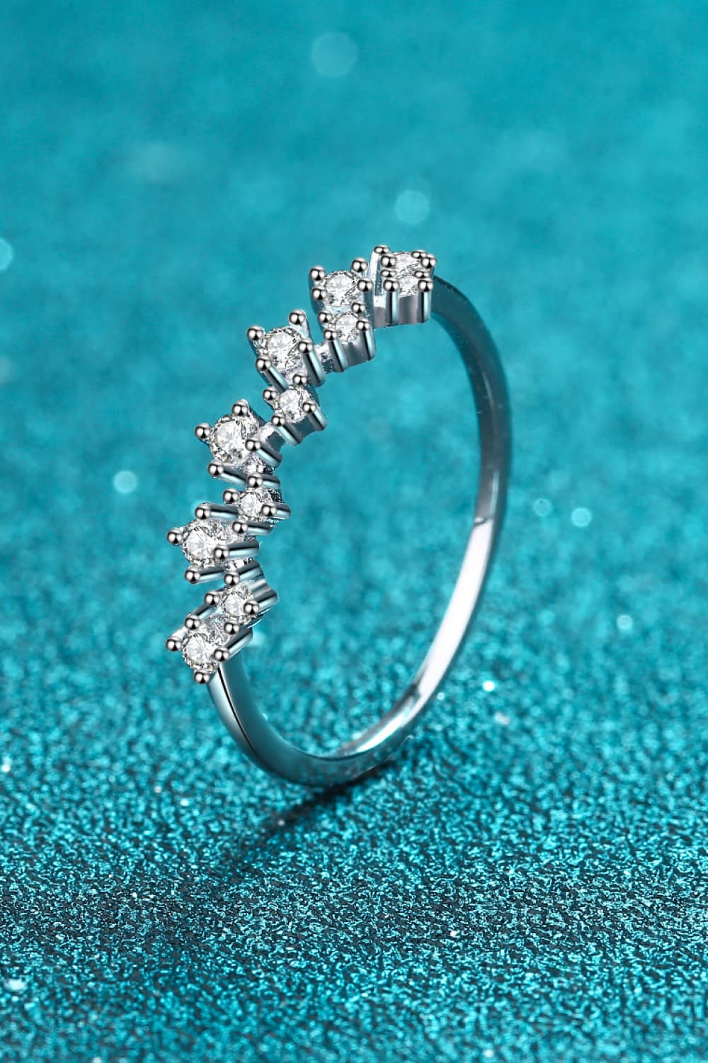 Moissanite Rhodium-Plated Half-Eternity Ring 6ca38958f2344d0eb2d50172b8b345d9-Max Trendsi