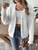 Button Up V-Neck Long Sleeve Cardigan White 6d046f39-8468-42ae-bfc9-4a2471dd6400-Max Glownestbest