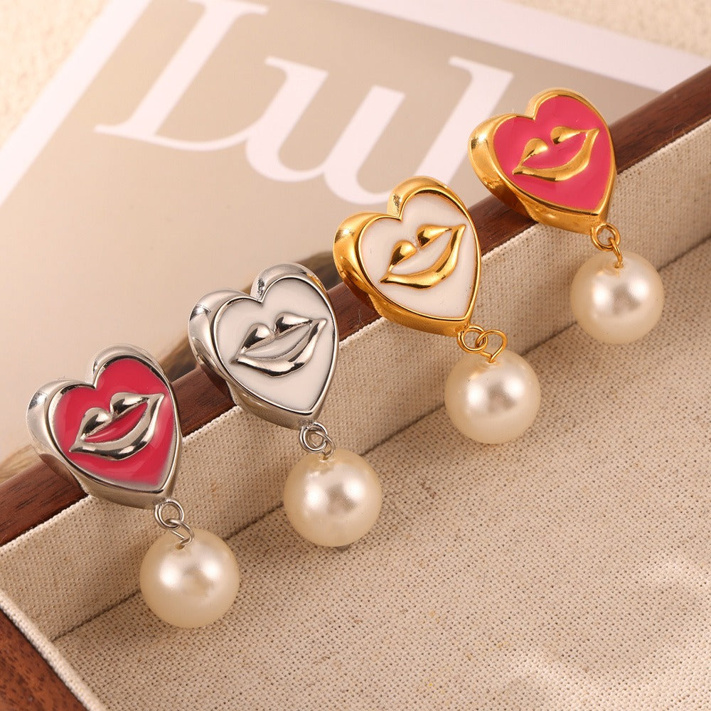 18K gold trendy personalized lips with pearl design simple style necklace and earrings set 6d0b6a50-4520-415b-8905-d743c7735203 Artshiney
