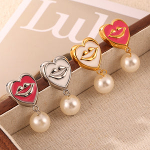 18K gold trendy personalized lips with pearl design simple style necklace and earrings set 6d0b6a50-4520-415b-8905-d743c7735203 Artshiney