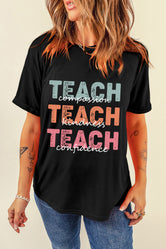 Glownestbest ® | Letter Graphic Round Neck Short Sleeve T-Shirt Black 6d34f50f-6367-42a2-9fa4-16e3695e173f-Max Glownestbest