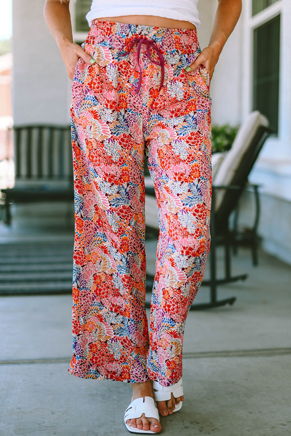 Printed Tie Waist Wide Leg Long Pants Multicolor 6d4dc94c3a31405fb1c56c521178f844-Max Trendsi