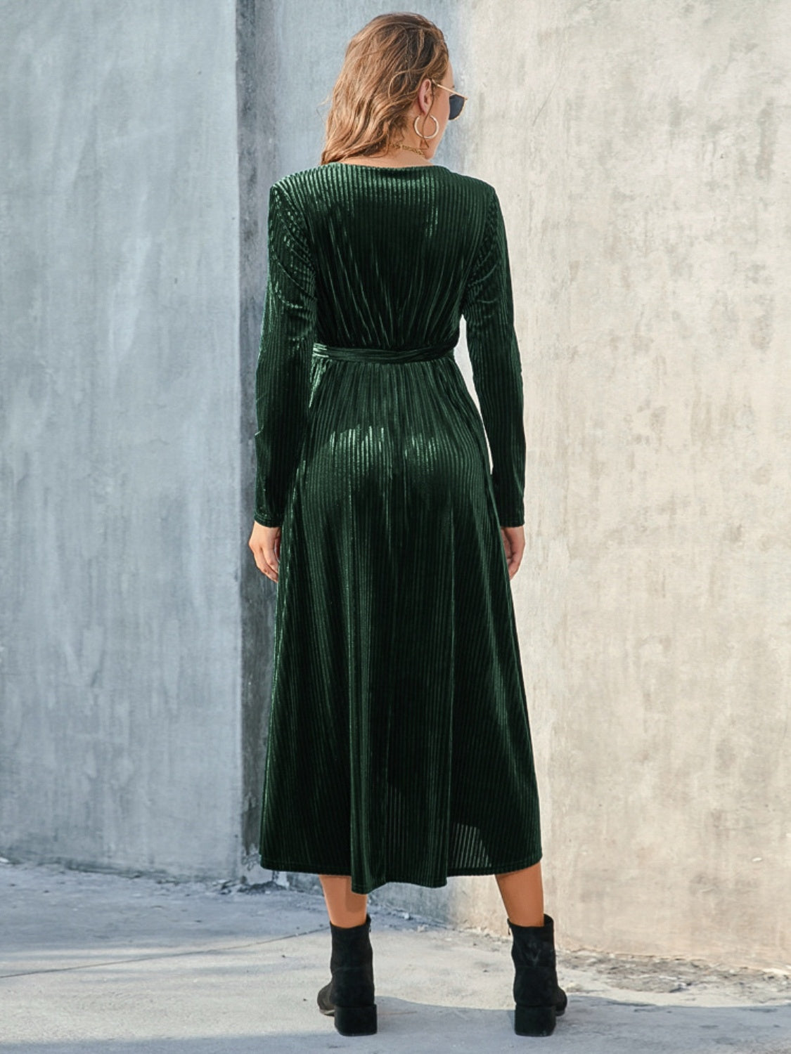 Tie Front Long Sleeve Slit Dress 6dfbfd5daf8d4874a5fbd3b418b4f3c1-Max Glownestbest