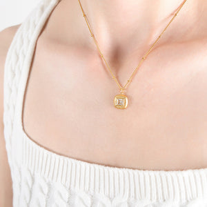 18K Gold Fashionable Retro Square Inlaid Gem Design Court Style Earrings Necklace Set 6f33205c-f9c9-41c2-8491-b0b138b5a517 Artshiney