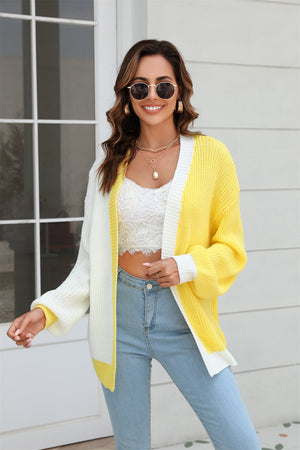 Angel Wings Open Front Contrast Color Balloon Sleeve Cardigan 6f51d2a498bc4b48b4fdbcdf5cd8d802-Max Glownestbest