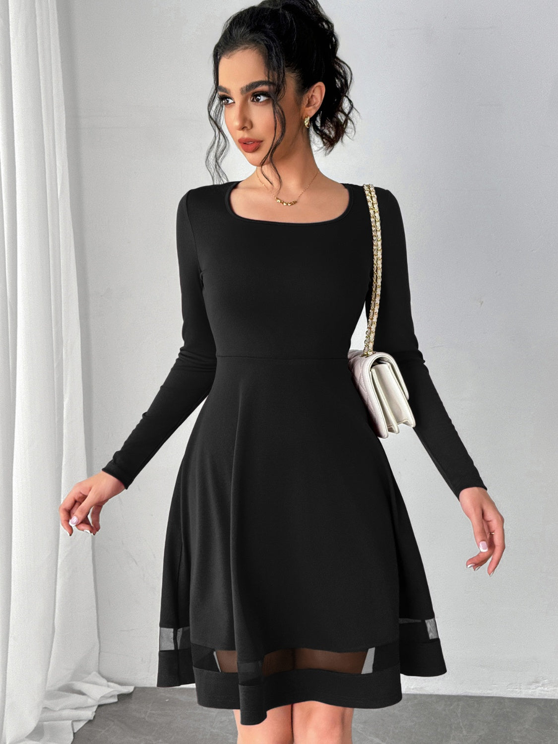 Square Neck Long Sleeve Mini Dress 6f95a405-450c-4815-8b7f-2b1da649e6ab-Max Glownestbest