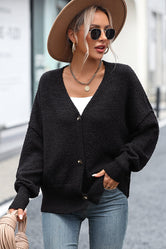 Button-Up Dropped Shoulder Cardigan Black 6f97d2338f454cb29e39f0b91679053d-Max Glownestbest
