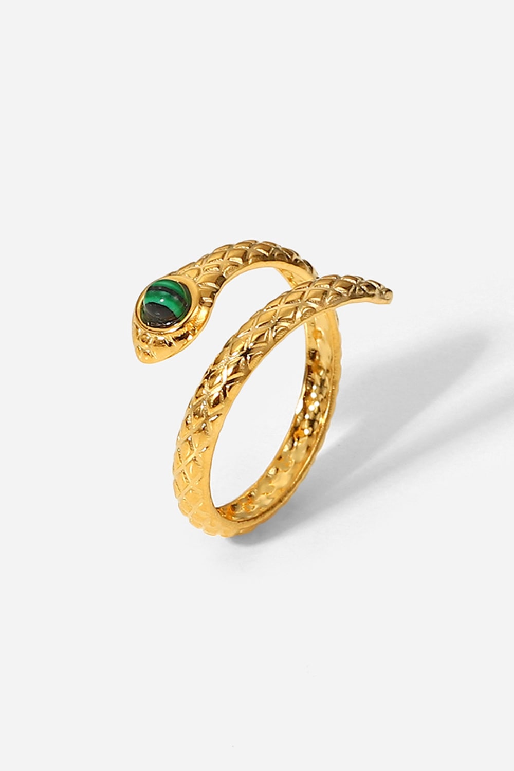 Snake Charmer Malachite Snake-Shaped Bypass Ring Gold One Size 6fb3fdcdb59d4fdab4c376145b8c8532-Max Trendsi