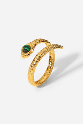 Snake Charmer Malachite Snake-Shaped Bypass Ring Gold One Size 6fb3fdcdb59d4fdab4c376145b8c8532-Max Trendsi