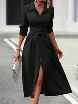 Collared Neck Long Sleeve Midi Shirt Dress Black 6fc9ed8d-a318-4cc2-bd67-2b2b2078d489-Max Trendsi