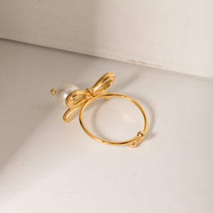Stainless Steel Pearl Bow Ring 6fd451dc-680a-48bd-821c-0e98ab7c90b5-Max Trendsi