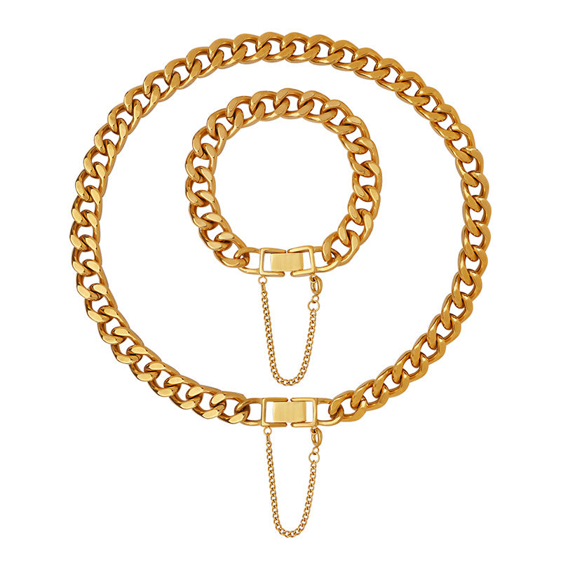 18K Gold Thick Chain Hip Hop Tassel Necklace Bracelet Set 6fd8c28a-8dea-4525-bb65-4024474c71ba Artshiney