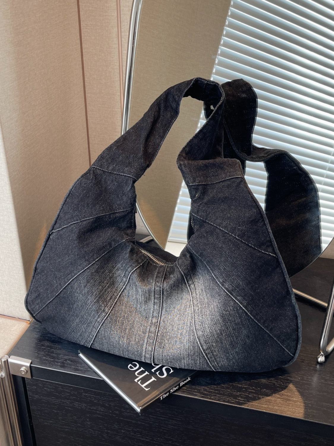 Crescent Shaped Denim Shoulder Bag 6feacfd0-94b5-4f8a-bbe8-a9bb6b5749cb-Max Trendsi