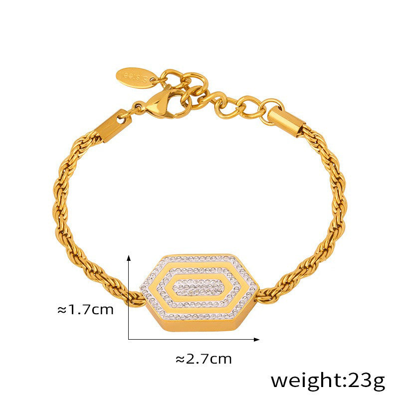 18k gold exquisite noble hexagonal diamond design light luxury style necklace bracelet set Bracelet 702e2e30-9fee-4c20-92d4-62e8c9463b21 Glownestbest