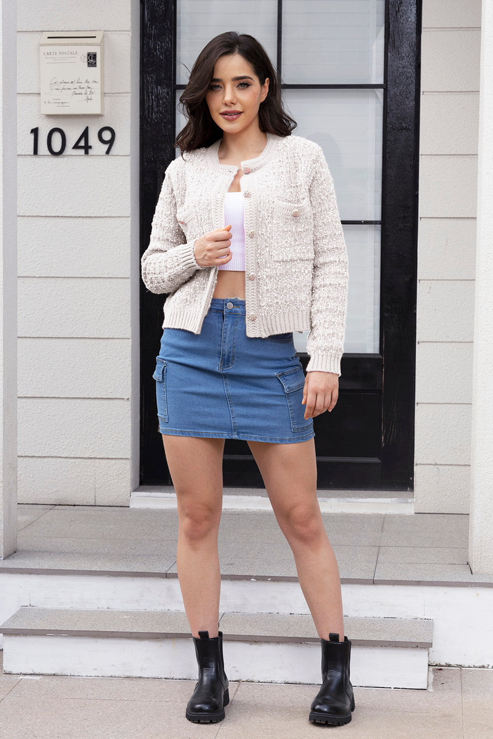 Glownestbest® | Button Up Round Neck Cardigan White 703ff9e011834dbaa9dd09c565bb5fe2-Max Glownestbest