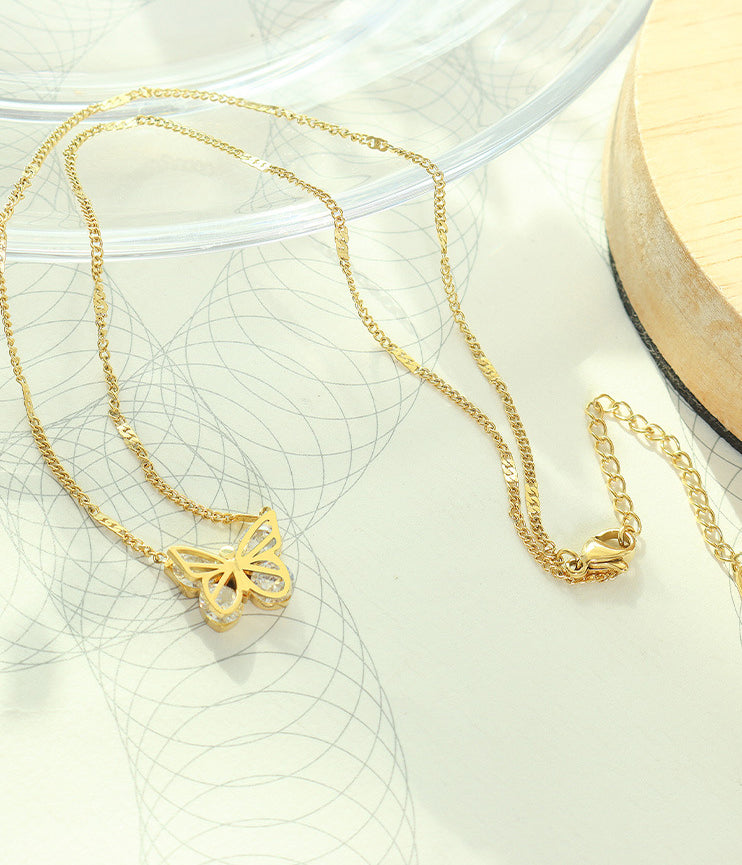 18K Gold Fashionable Hammer Design Butterfly All-Match Necklace 7054b3e1-3eb7-45b6-8356-572dad1f21bf Artshiney