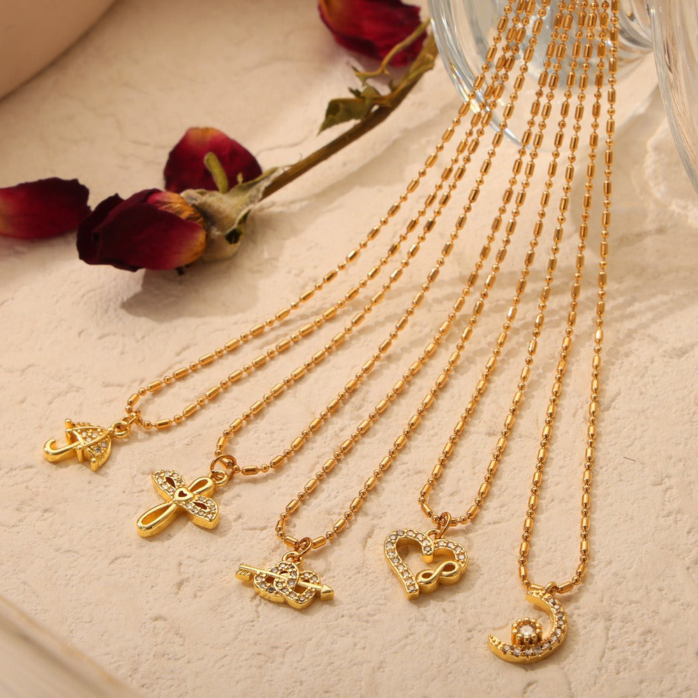 18K gold noble personality wings/hollow heart/arrow through the heart/umbrella/moon design light luxury style necklace 70f1cd1b-a16e-423b-8b66-2306bb43a255 Artshiney