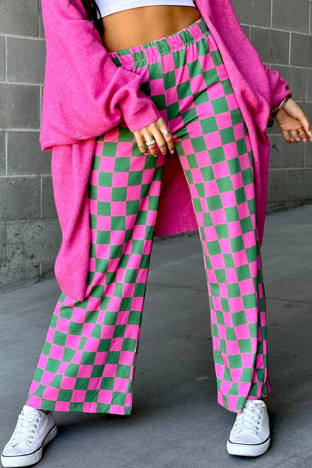 Checkered Wide Leg Pants 7116bcff-fba7-479c-9d98-ec7003bad0b6-Max Trendsi