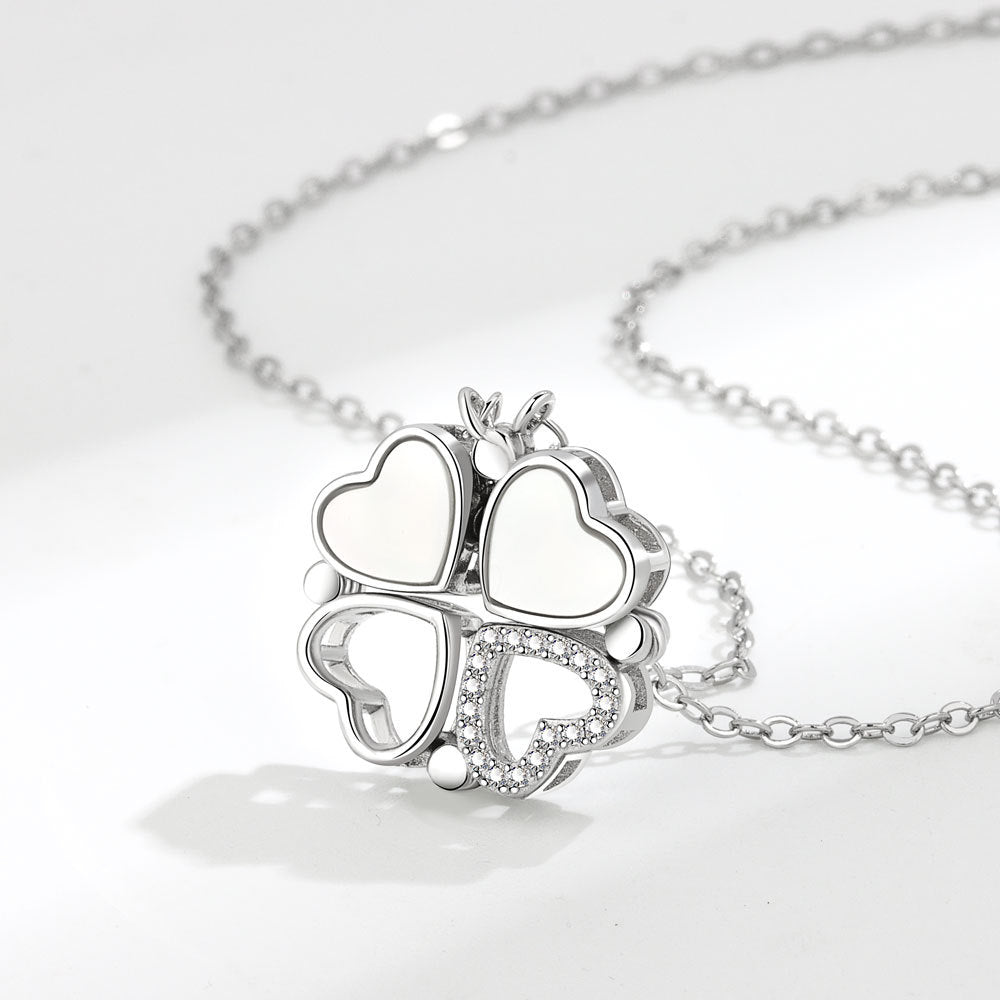 Trendy and personalized four-leaf clover and heart, a two-wear design and versatile necklace Silver 71199eed-e830-48c9-9928-833a832d883e Artshiney