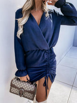 Drawstring Long Sleeve Mini Dress Navy 712ed01a-3fcb-4564-866d-e98d0a394915-Max Glownestbest
