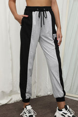 Perfee COURAGE Graphic Color Block Drawstring Joggers Gray Black 7143741d36d9442eb74d202cd8af5388-Max Trendsi