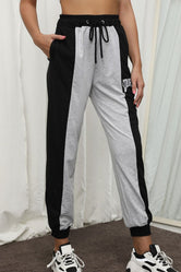 Perfee COURAGE Graphic Color Block Drawstring Joggers Gray Black 7143741d36d9442eb74d202cd8af5388-Max Trendsi