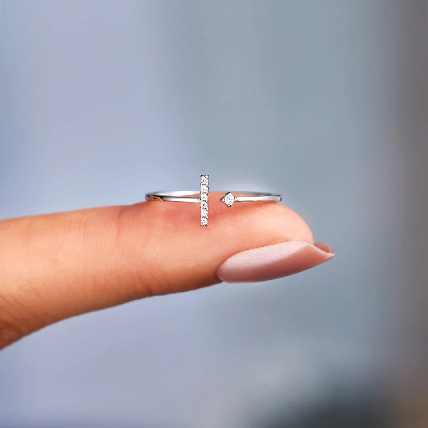 T Shape Inlaid Zircon 925 Sterling Silver Open Ring 71965d84-becf-4e0e-bdc5-19b5a1b51520-Max Trendsi