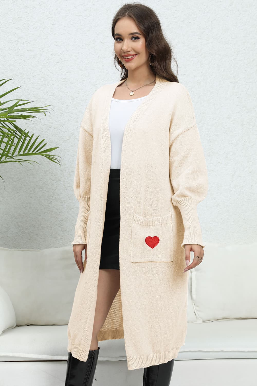 Lantern Sleeve Open Front Pocketed Cardigan 71b8cb9b23014326a9408fe417cb9ec2-Max Glownestbest